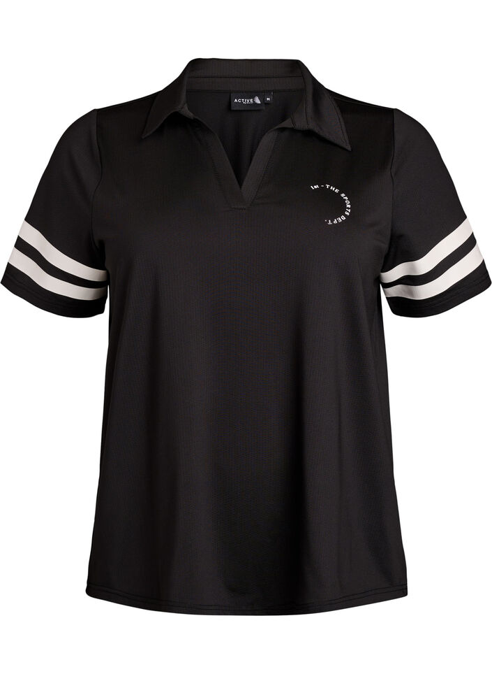 Sporty poloshirt med stribedetaljer, Sort, Packshot image number 0
