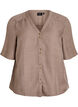 Skjortebluse med v-hals og korte &aelig;rmer, Brun, Packshot image number 0