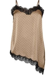 Stroptop med blonder og asymmetrisk kant, Beige