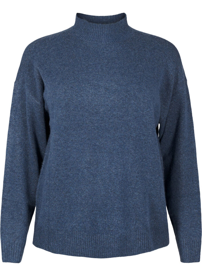 Strikbluse med uld og høj hals, Bering Sea Mel., Packshot image number 0