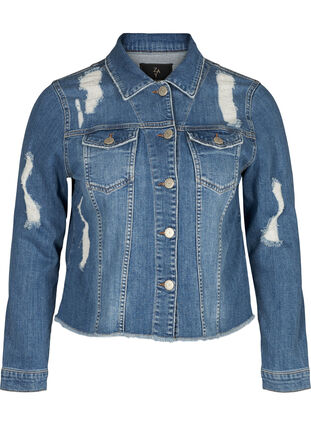 Denim jakke med slid detajler, Light blue denim, Packshot image number 0