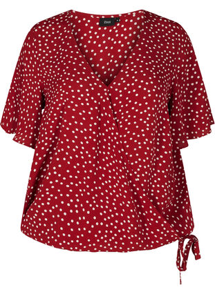 Wrap bluse i viskose med prikker , Red w. White Dot, Packshot image number 0