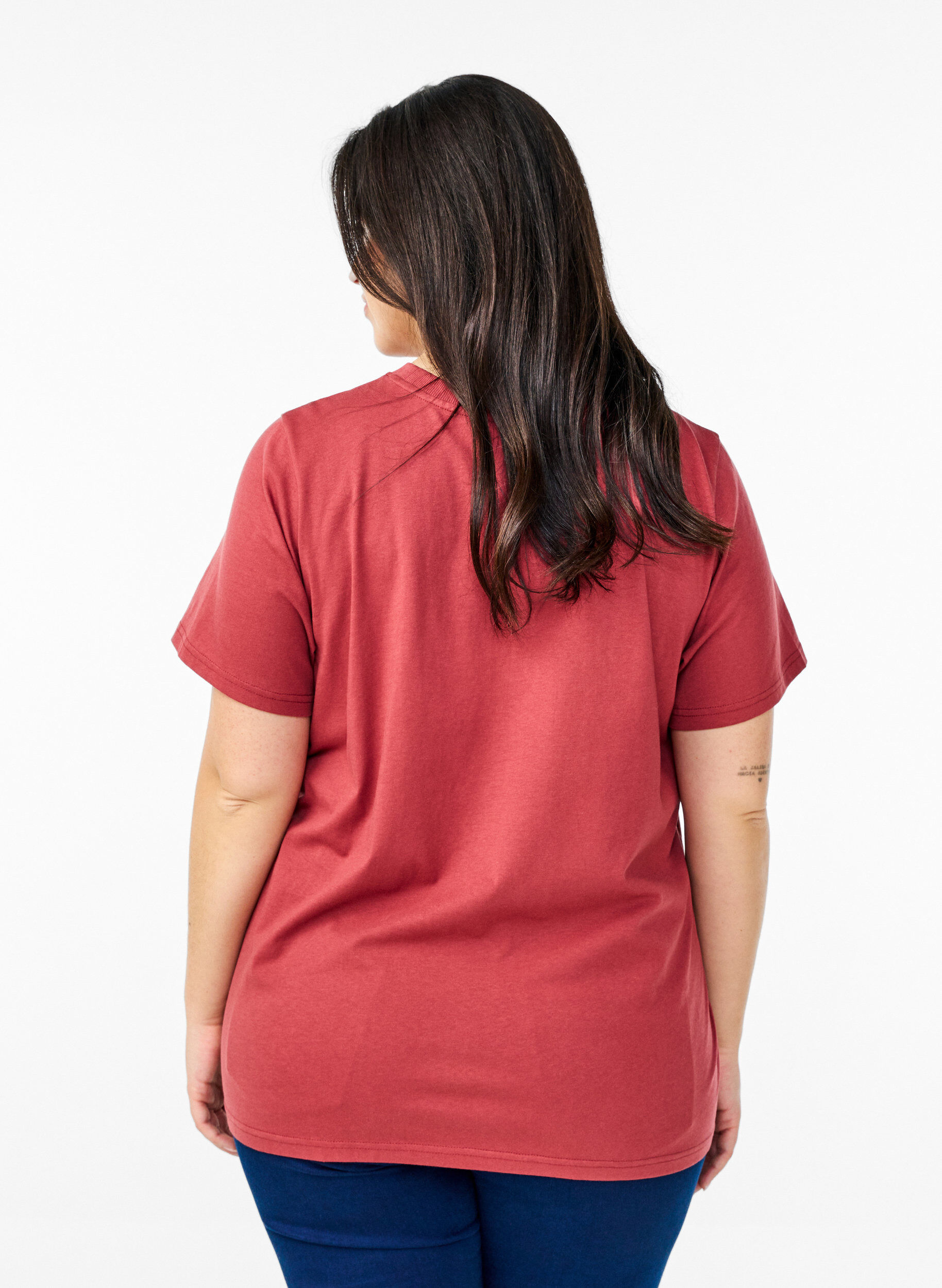 Zizzi Basis t-shirt i bomuld med rund hals , R&oslash;d, Model image number 2