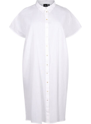 Lang skjorte i bomuldsmix med hør , Bright White, Packshot image number 0