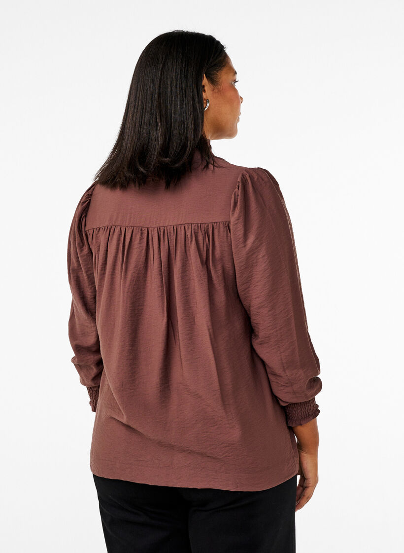 Bluse med flæsekrave, Brun, Model image number 2