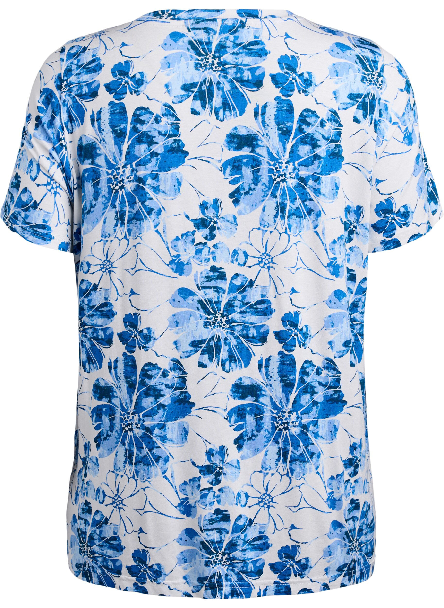 Zizzi T-shirt med blomsterprint, Bl&aring;, Packshot image number 1