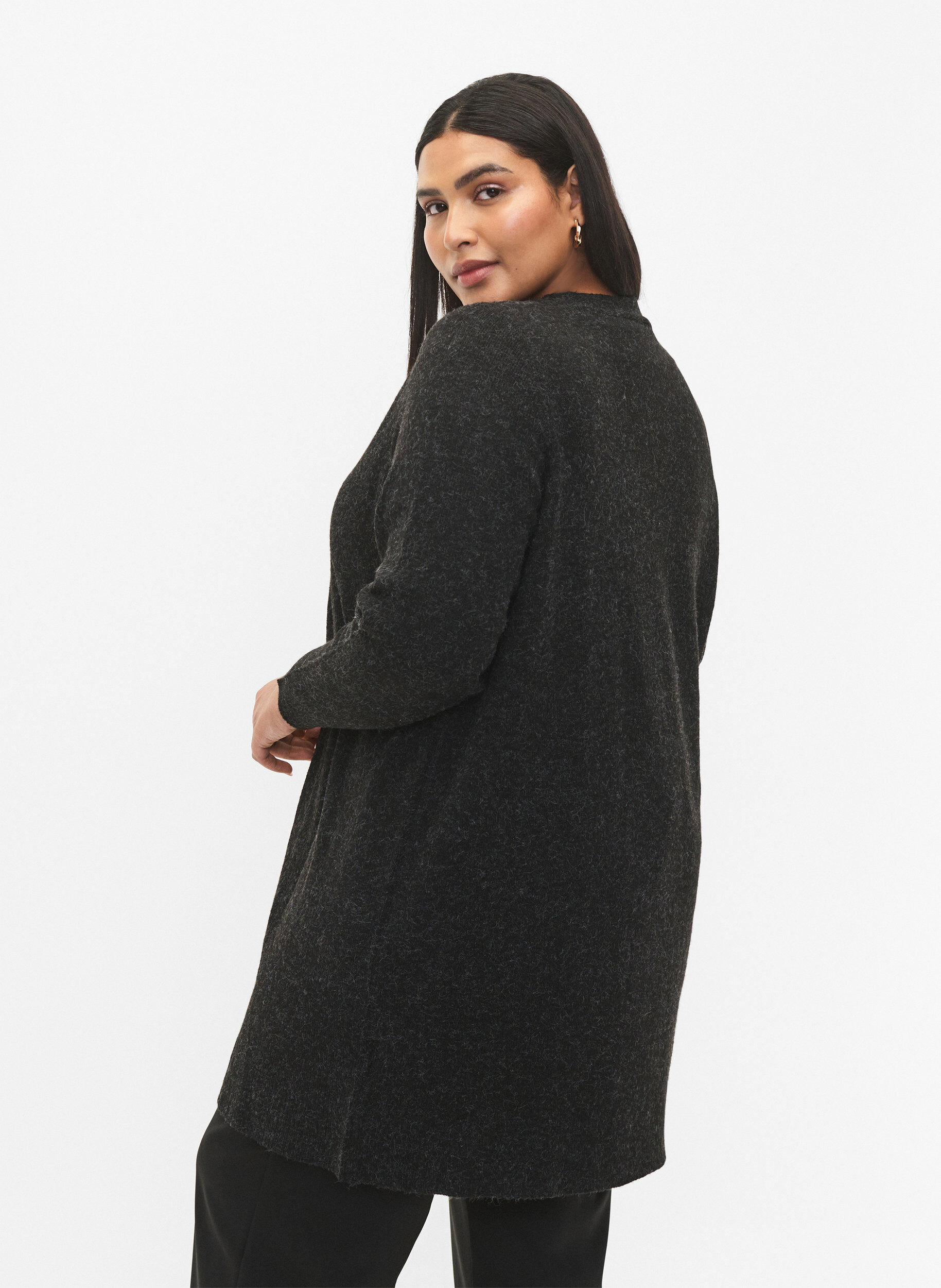 Zizzi Lang &aring;benst&aring;ende cardigan, Dark Grey Melange, Model image number 1
