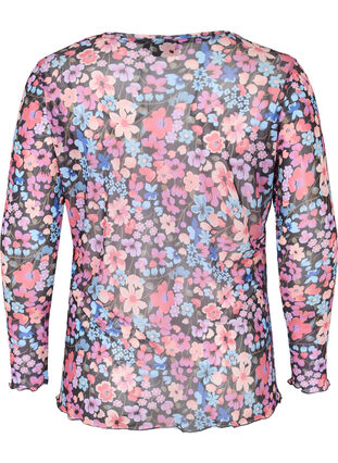 Tætsiddende mesh bluse med blomstermønster, Flower AOP, Packshot image number 1