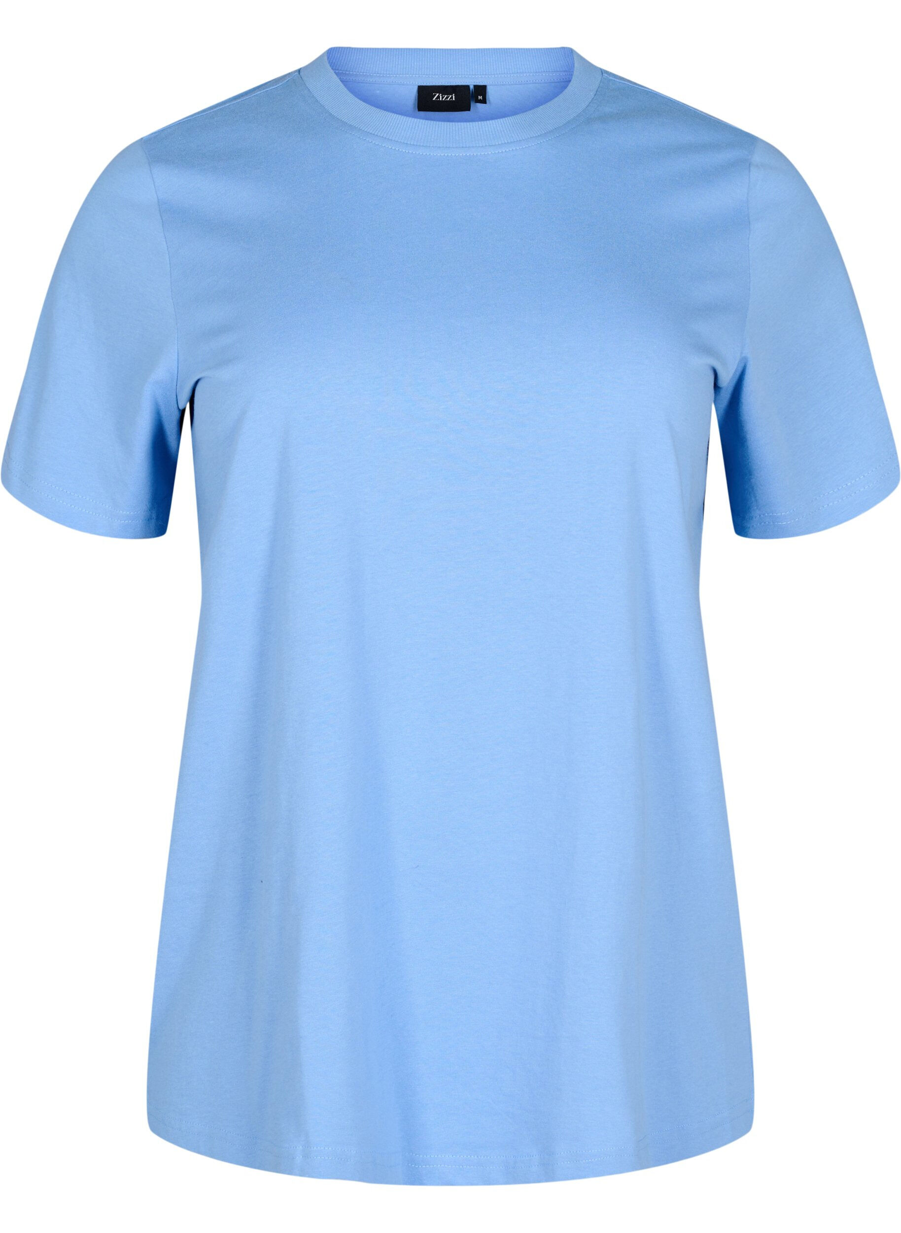 ZizziBasis t-shirt i bomuld med rund hals , Bl&aring;, Packshot image number 0