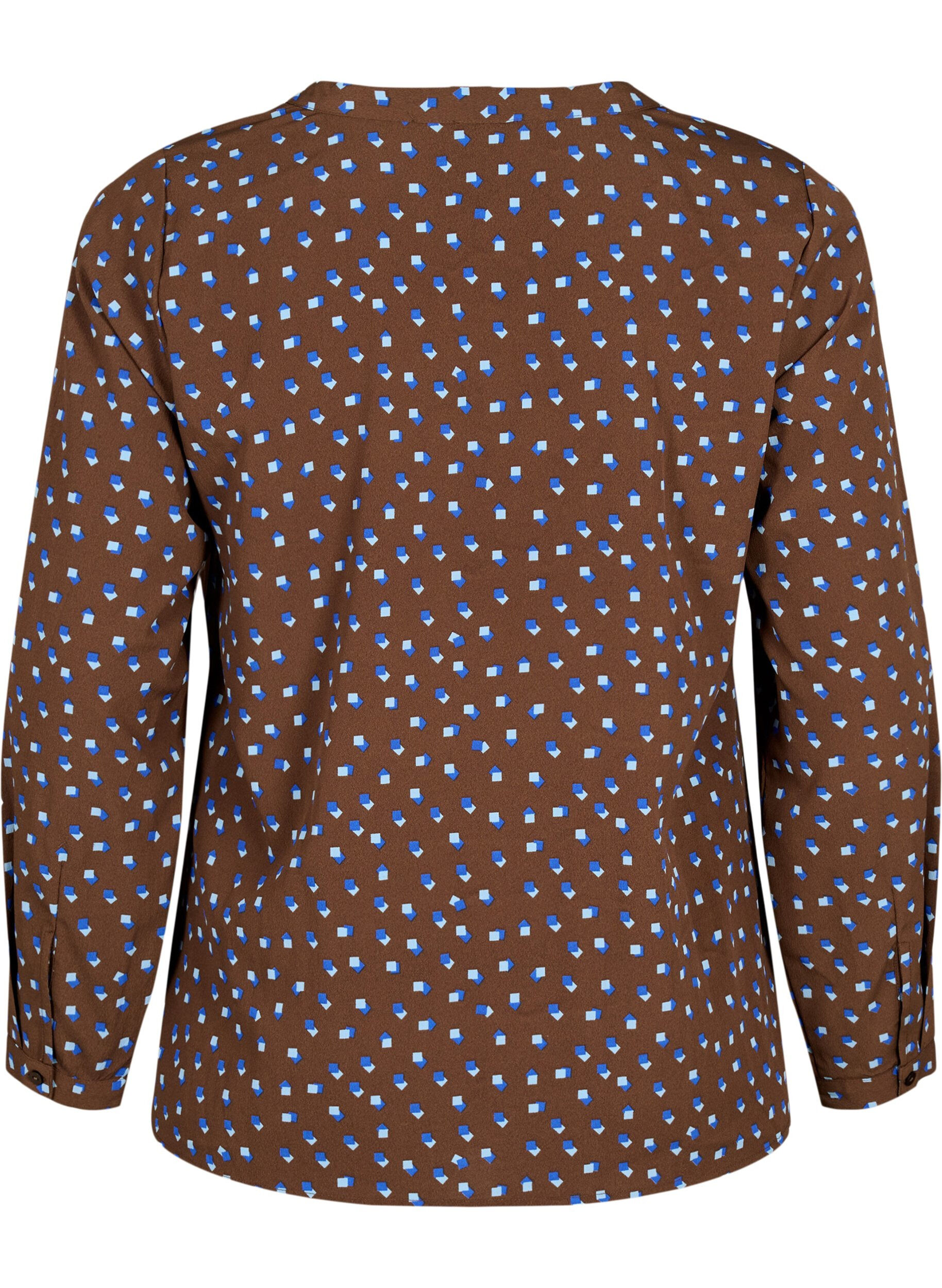 Zizzi FLASH - Lang&aelig;rmet bluse med print, Chicory Coffee AOP, Packshot image number 1