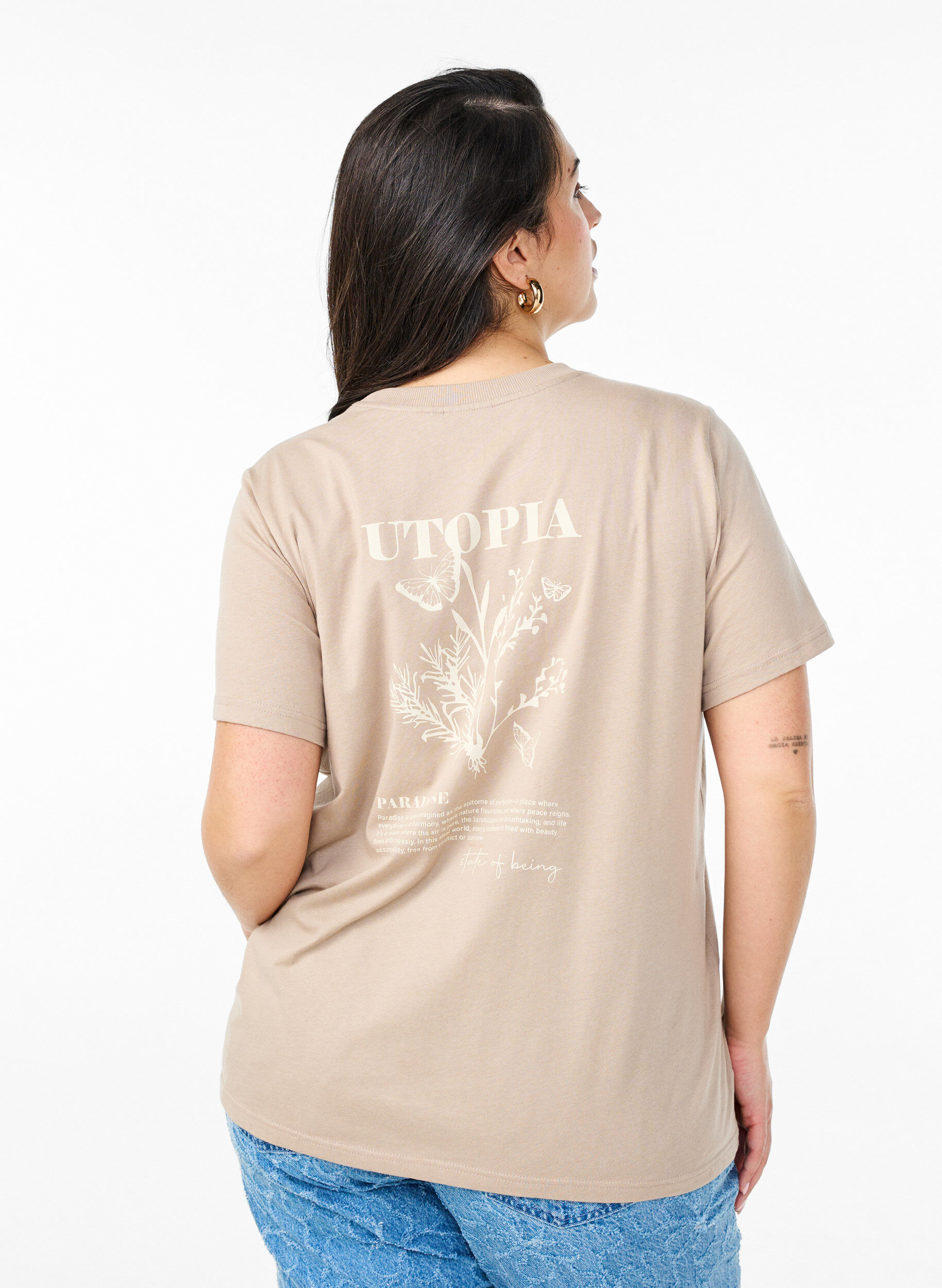 ZizziT-shirt med tekstmotiv og rund hals, Brun, Model image number 2