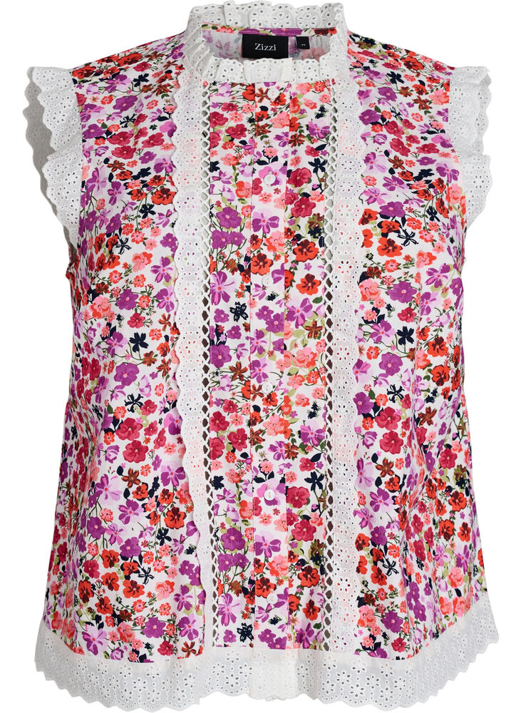 æRmeløS Bomuldsbluse Med Blomsterprint Og Broderie Anglaise