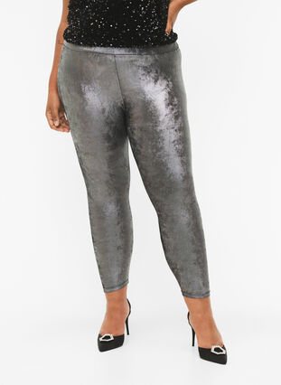 Sølv leggings med høj talje, Dark Silver, Model image number 2
