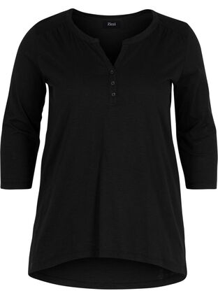 Bluse med 3/4 ærmer, Black, Packshot image number 0