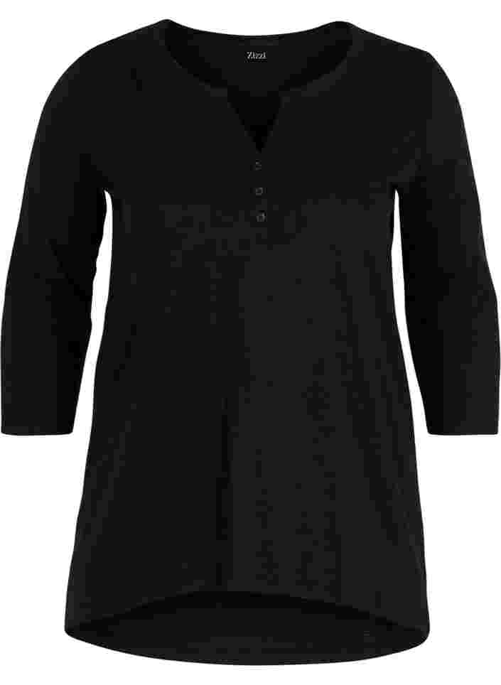 Bluse med 3/4 ærmer, Black, Packshot image number 0