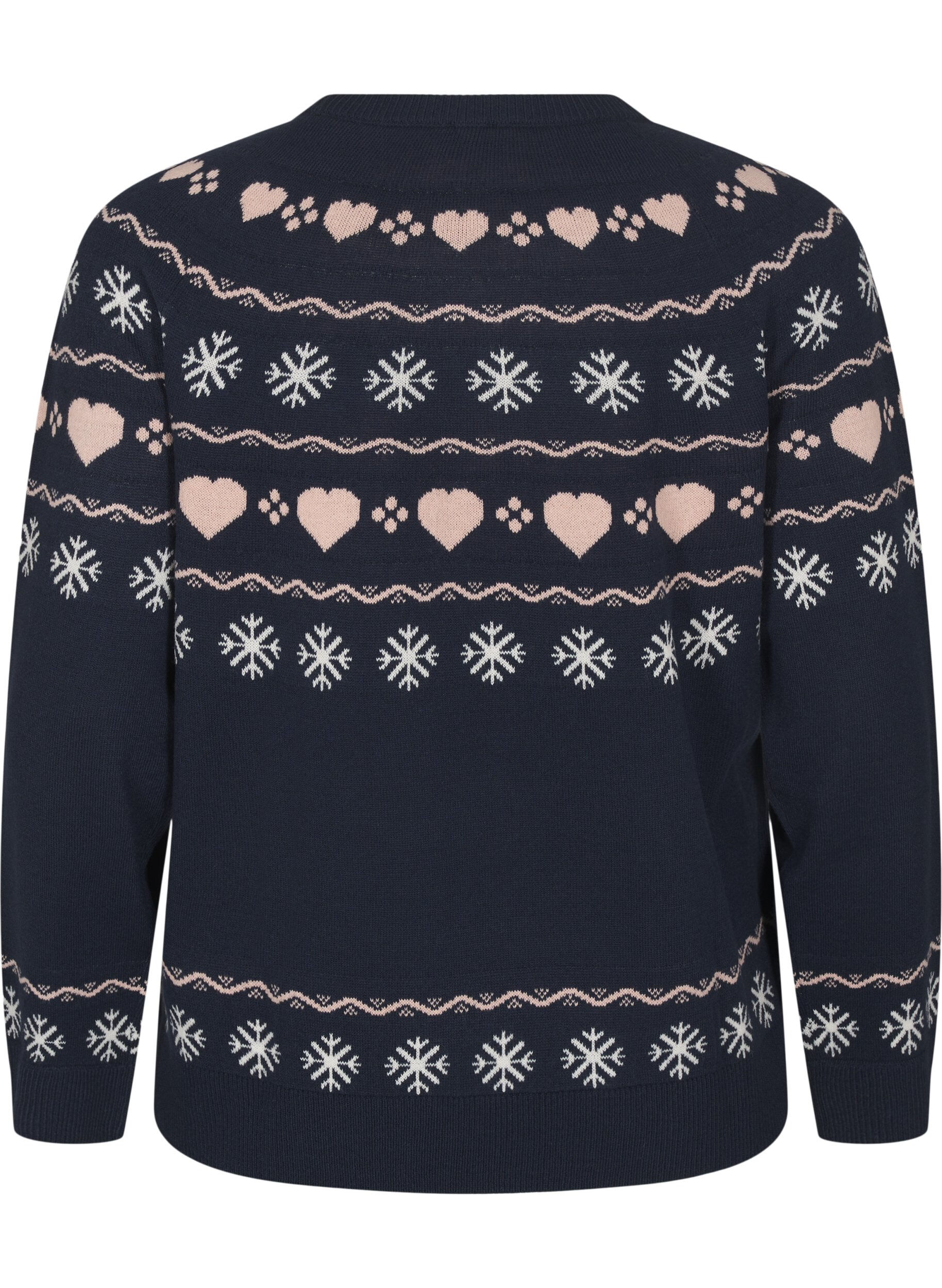 Zizzi Lang&aelig;rmet strikbluse med julemotiv, Navy Blazer Comb, Packshot image number 1