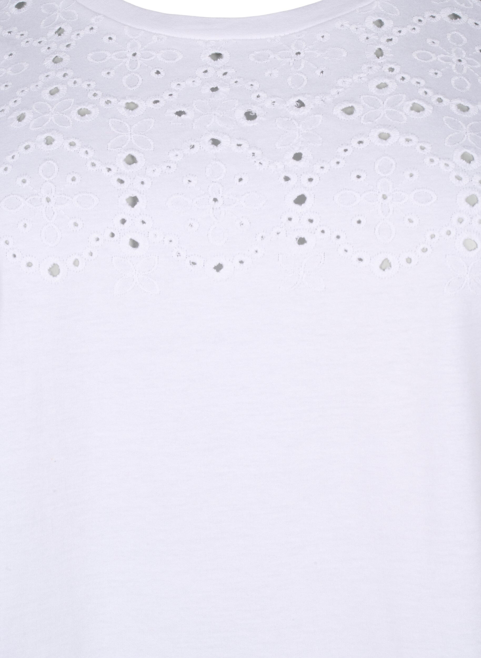 Zizzi T-shirt i &oslash;kologisk bomuld med broderi anglaise, Bright White, Packshot image number 2