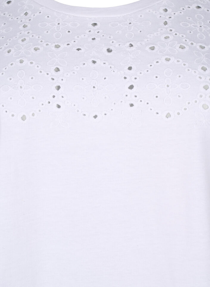 T-shirt i økologisk bomuld med broderi anglaise, Bright White, Packshot image number 2