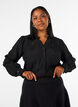 Skjortebluse med broderede blomsterapplikationer, Sort, Model image number 0