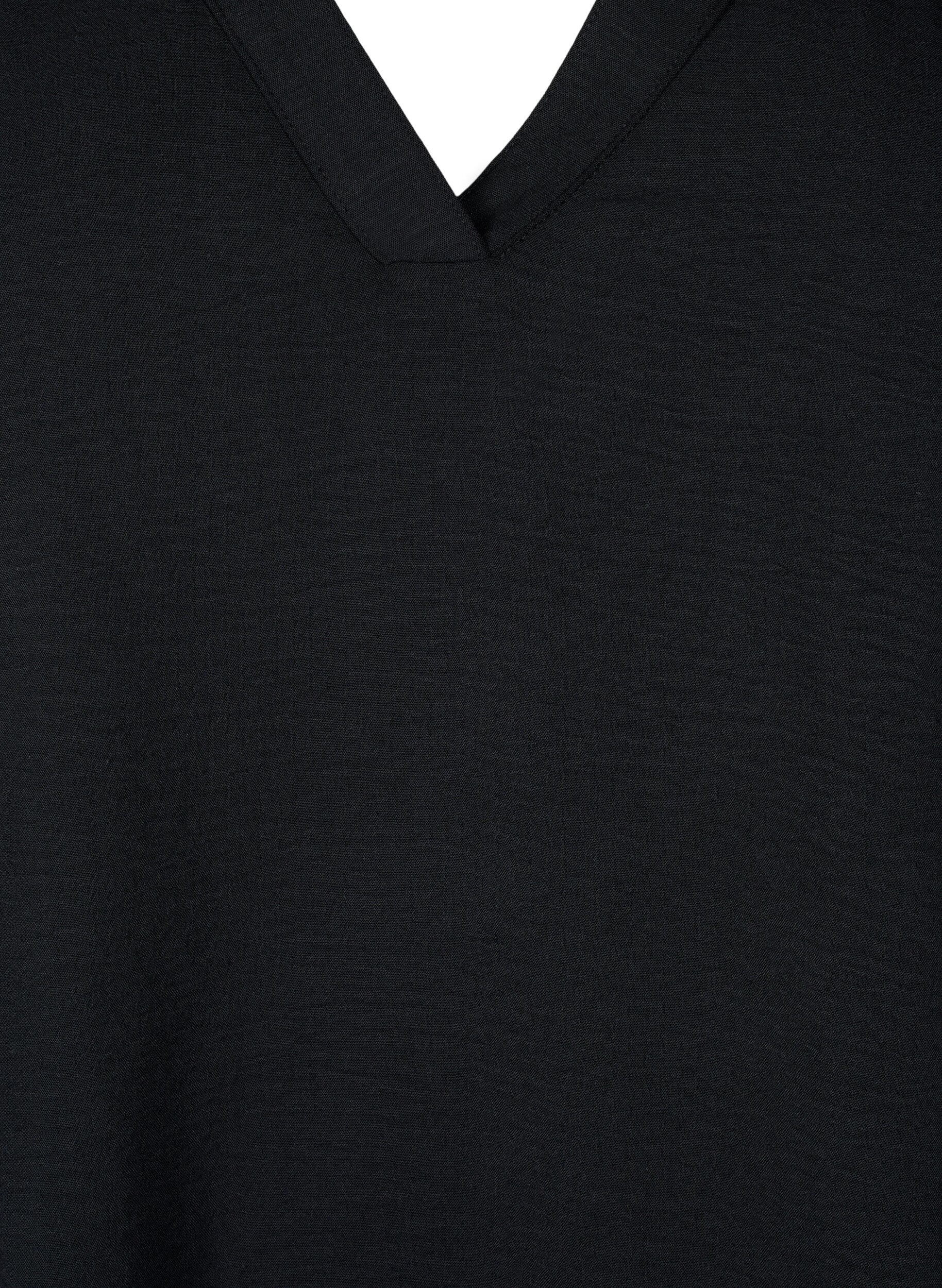 Zizzi&AElig;rmel&oslash;s top med rynkedetaljer, Sort, Packshot image number 2