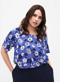 FLASH - Bluse med korte ærmer og print, Amparo Blue Flower, Model