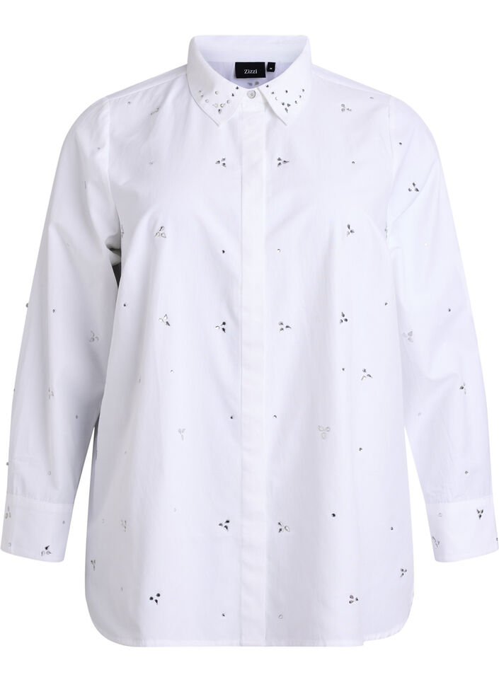 Skjorte med rhinsten, Hvid, Packshot image number 0