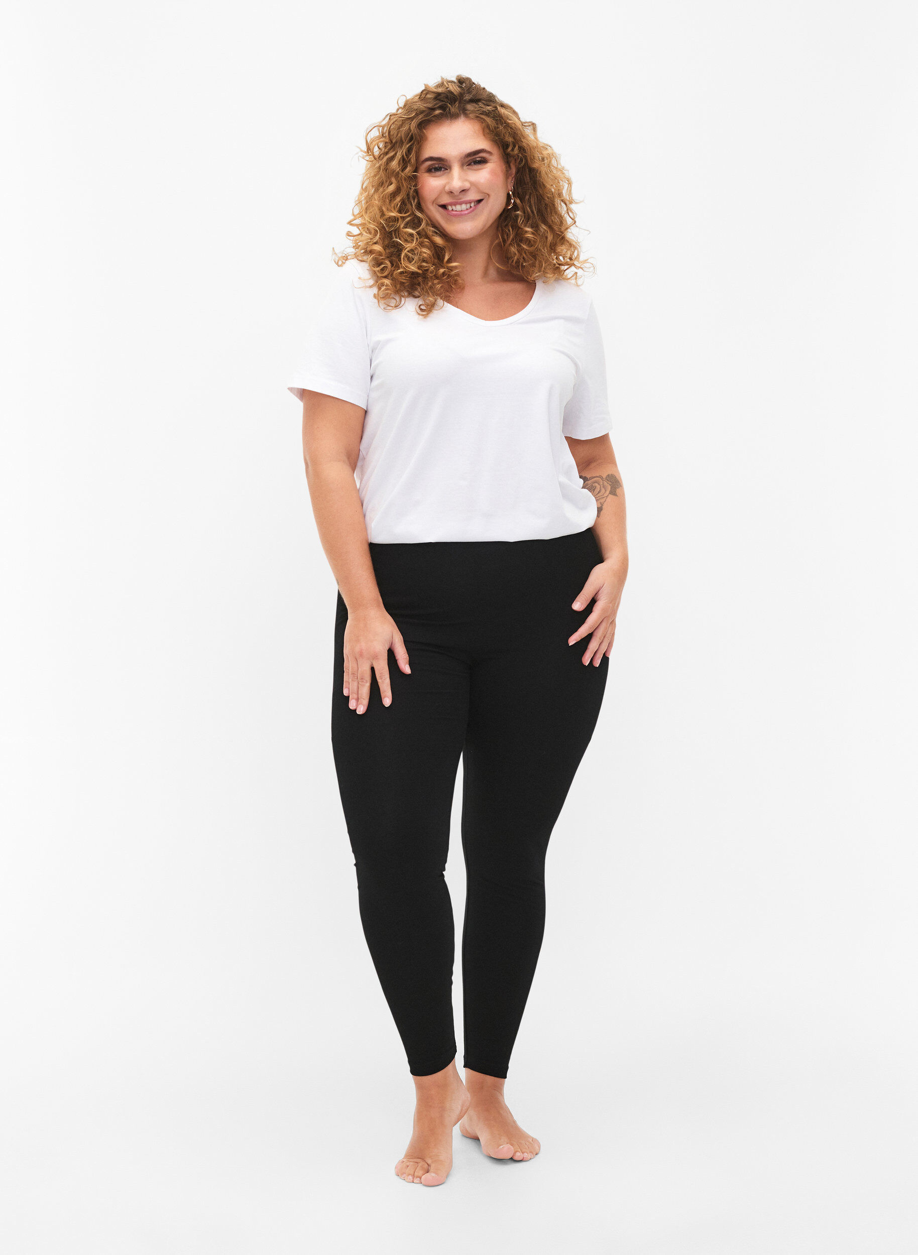 Zizzi2-pak leggings i bomuld, Sort, Model image number 1