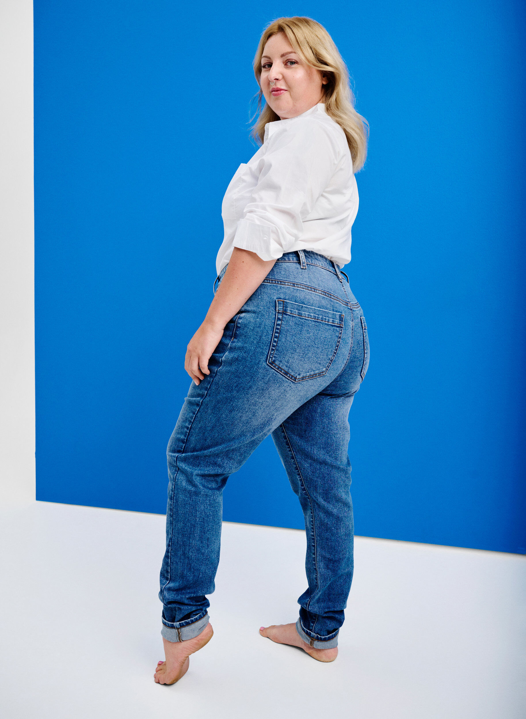 Zizzi Amy jeans med h&oslash;j talje og super slim fit, Bl&aring;, Image image number 0