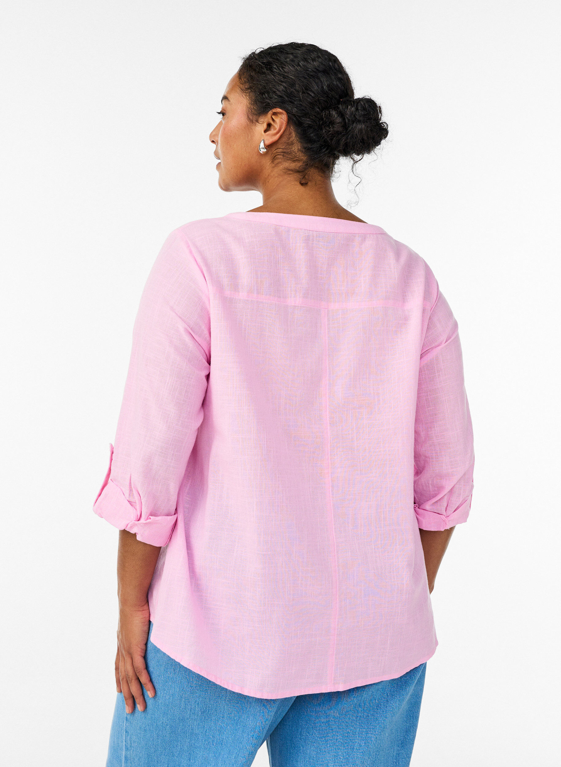 ZizziSkjortebluse i bomuld med V-udsk&aelig;ring, Lyser&oslash;d, Model image number 2