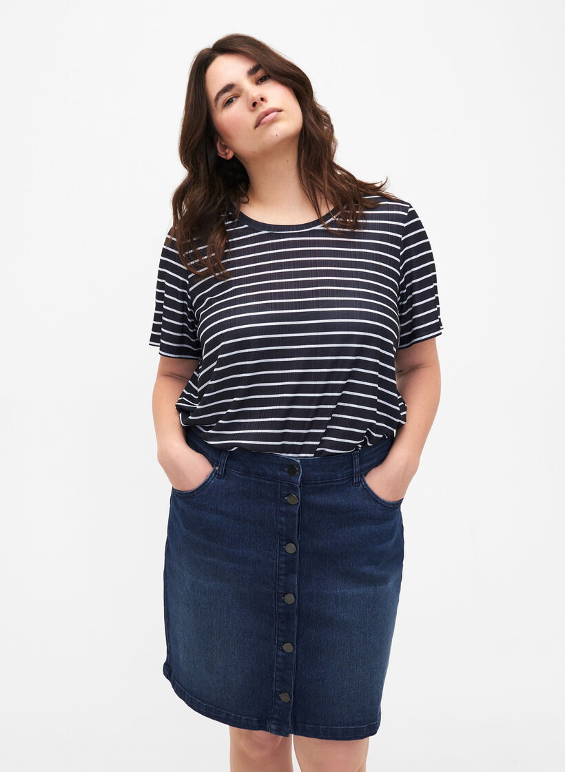 FLASH - Denim nederdel med knaplukning, Blå, Model image number 0