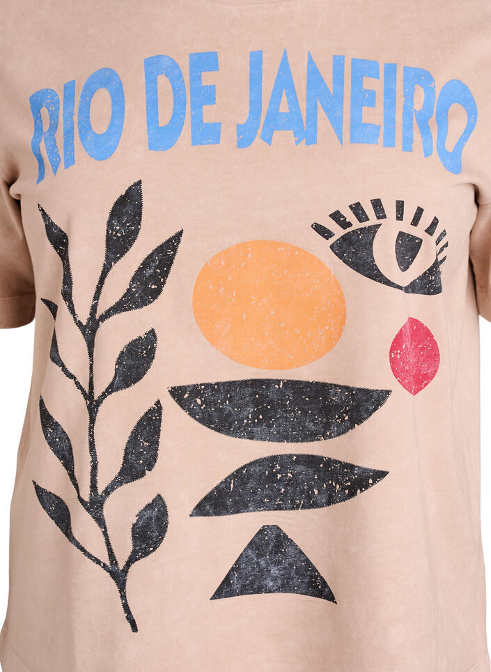 T-shirt i bomuld med frontprint, Beige, Packshot image number 2