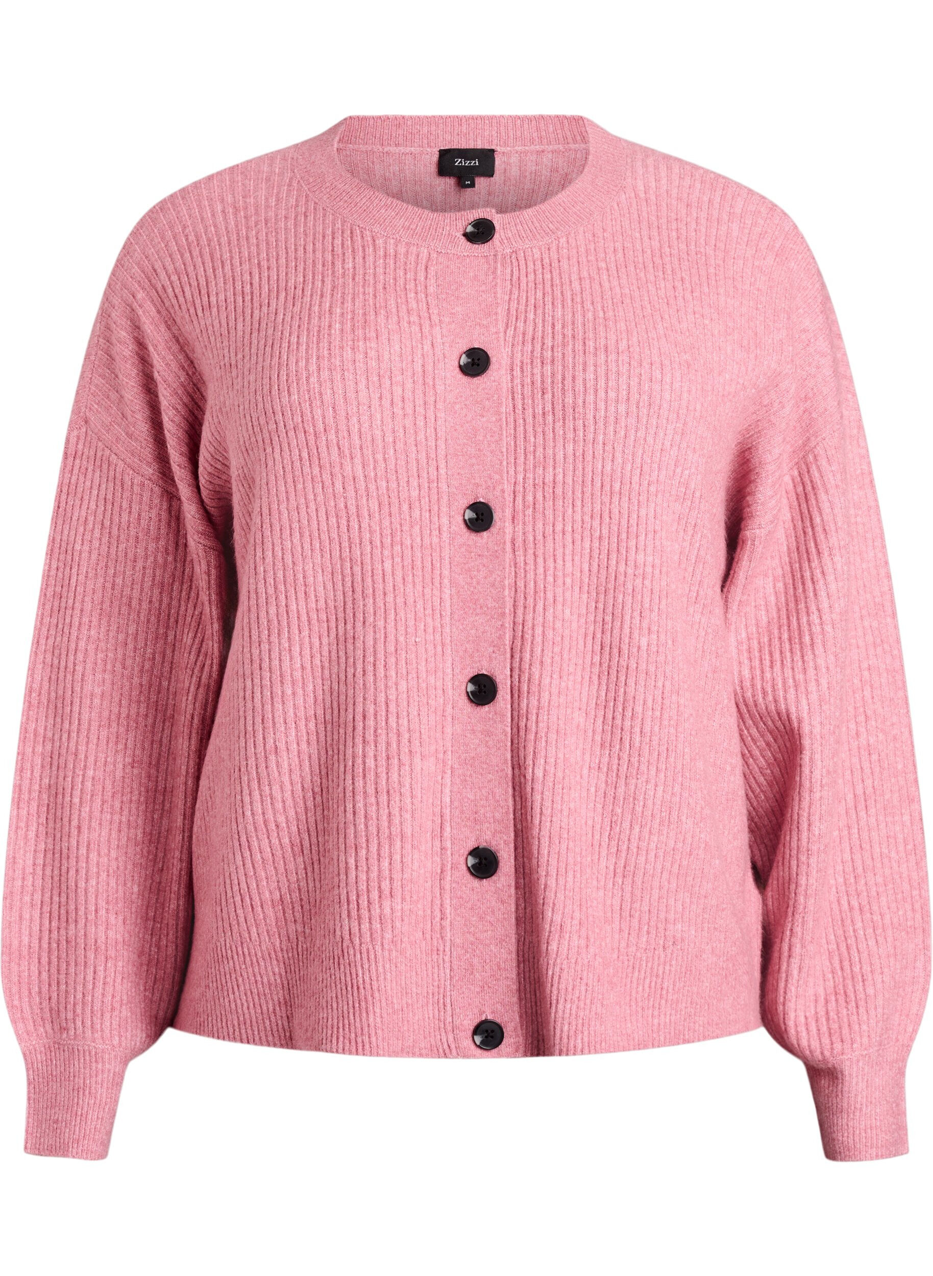 Ribstrikket cardigan med knapper