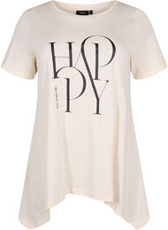 T-shirt i bomuld med teksttryk, Buttercream HAPPY
