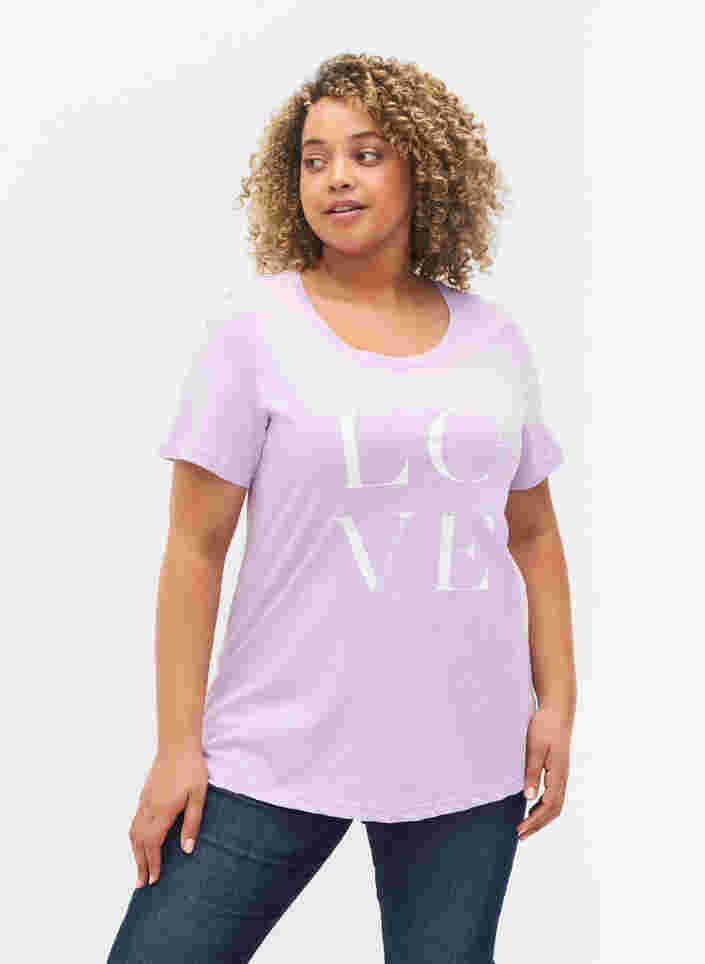 Kortærmet bomulds t-shirt med tryk, Lavendula LOVE, Model image number 0
