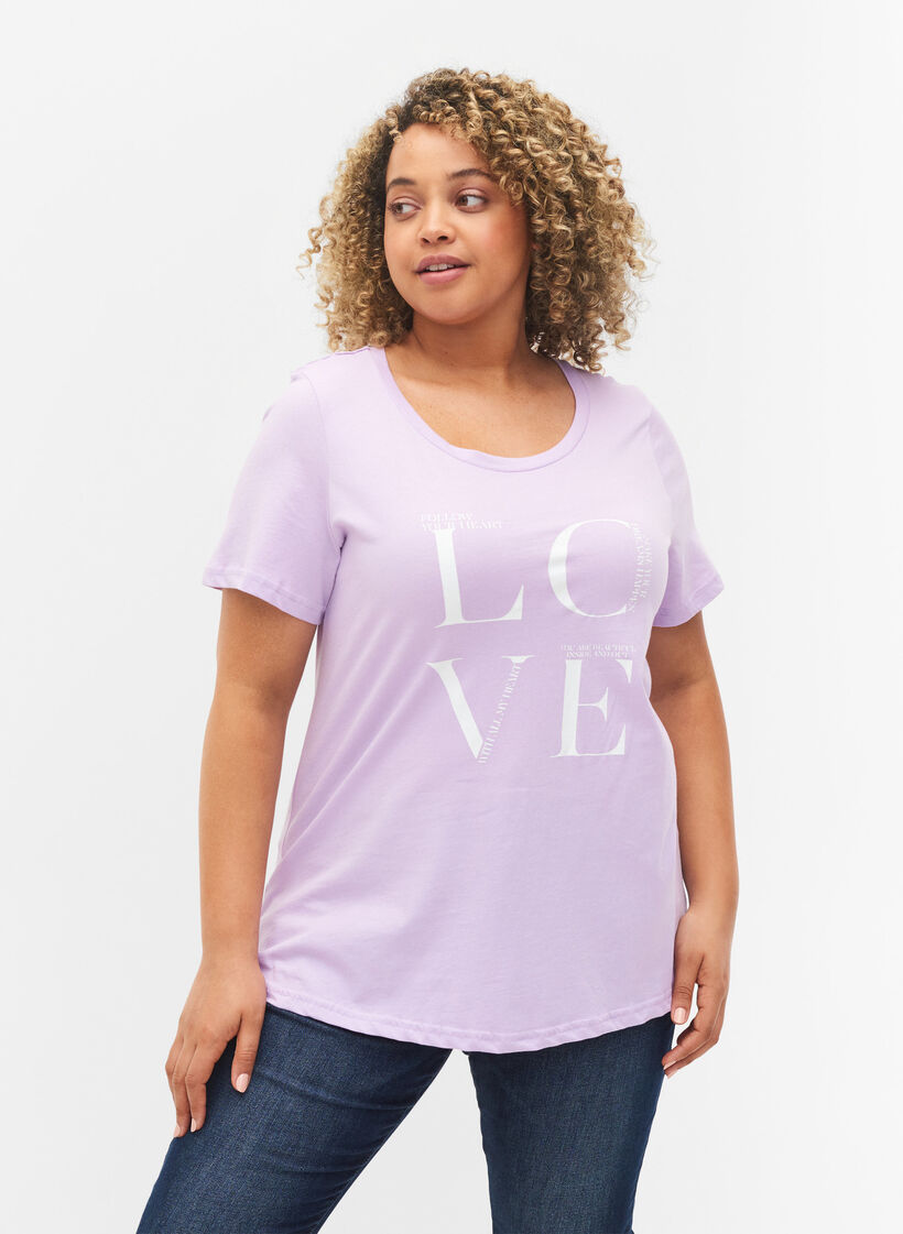 Kortærmet bomulds t-shirt med tryk, Lavendula LOVE, Model image number 0