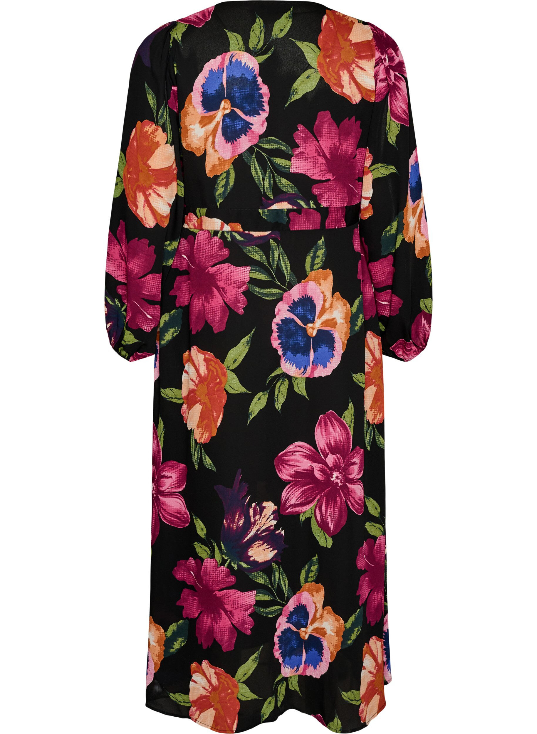 Zizzi Maxikjole med sl&aring;-om udsk&aelig;ring og lange &aelig;rmer, Sort, Packshot image number 1