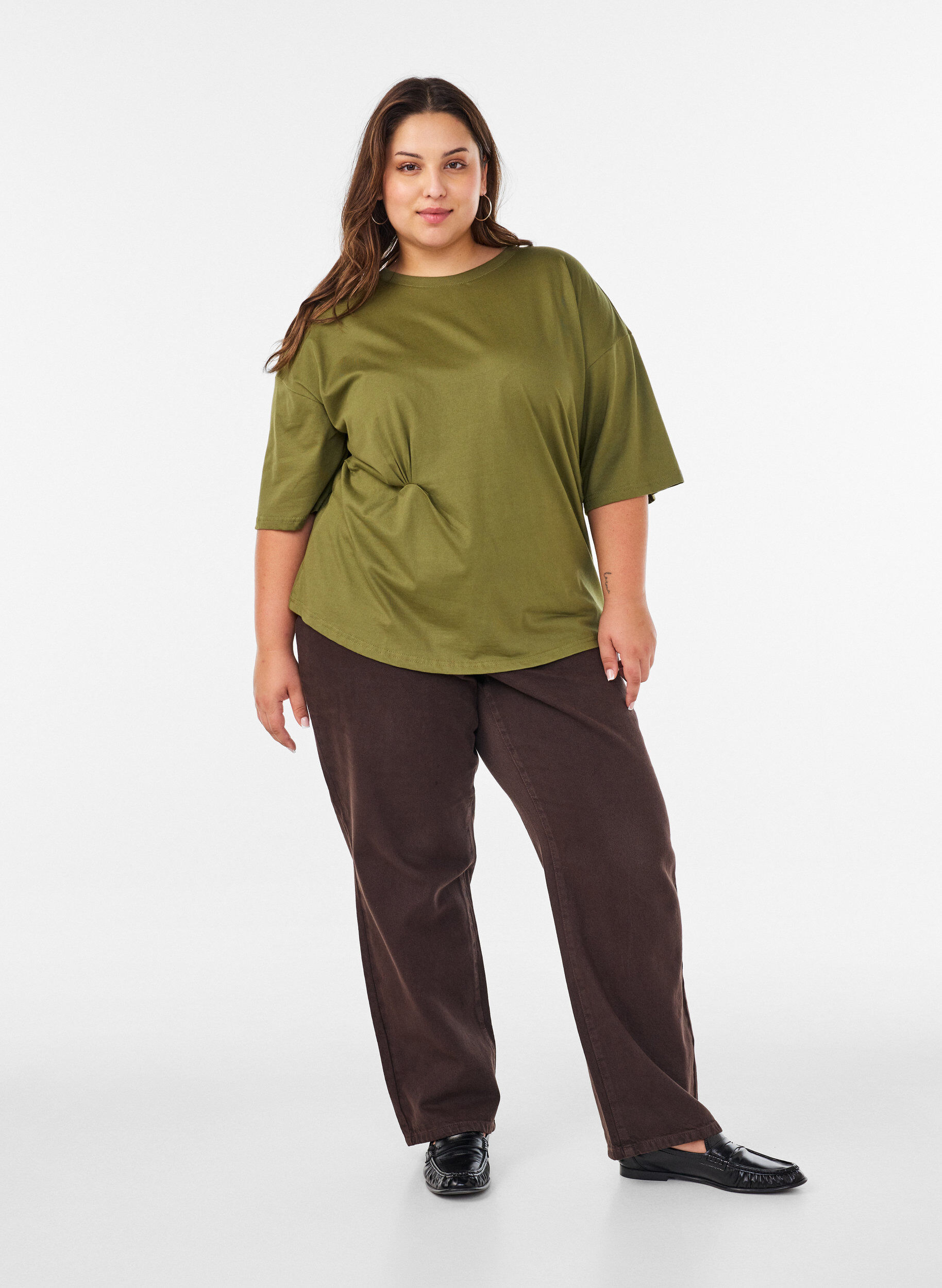 ZizziT-shirt med draperet detalje, Gr&oslash;n, Model image number 1