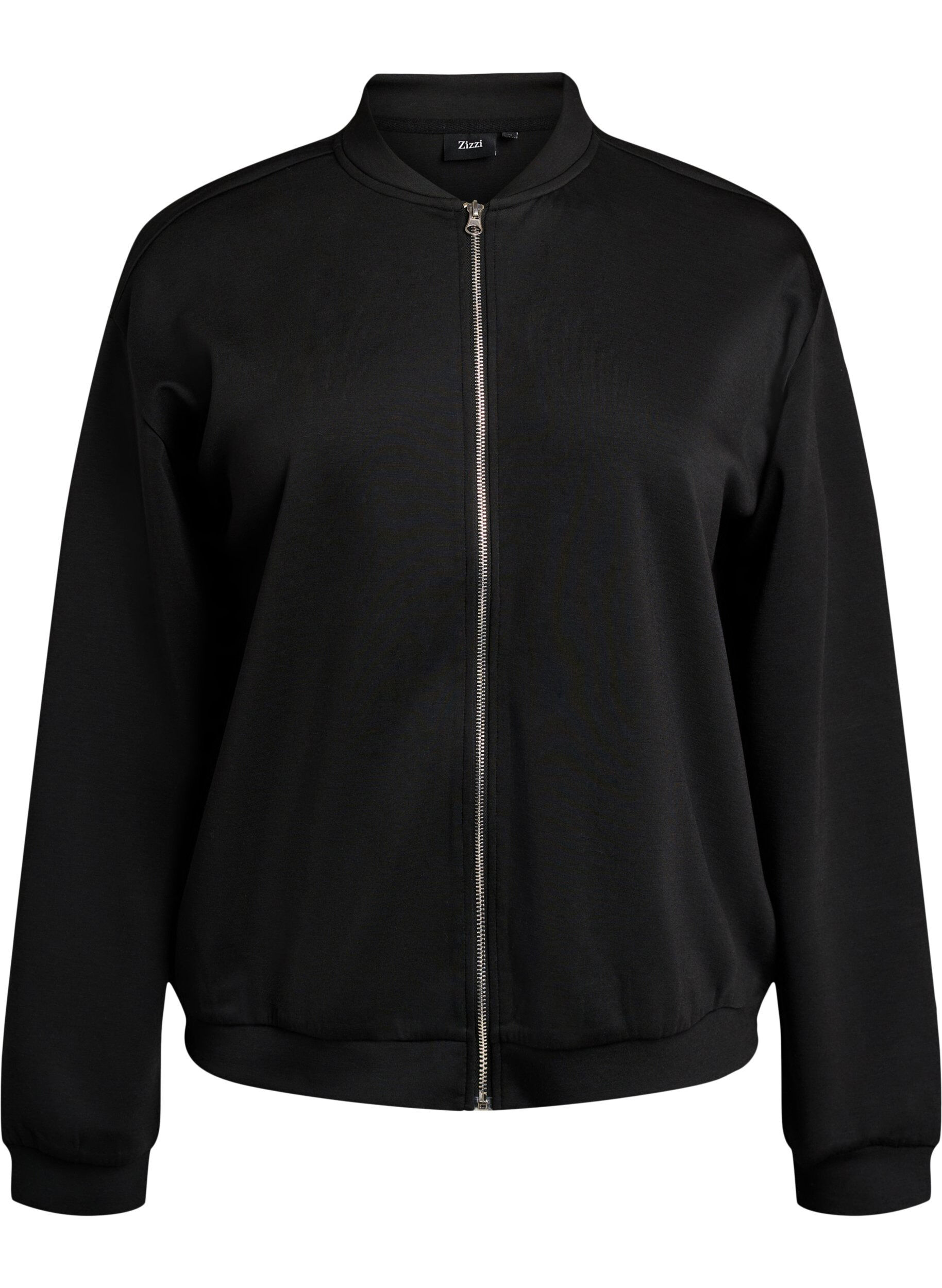 Zizzi Bomber-cardigan med lynl&aring;s, Sort, Packshot image number 0