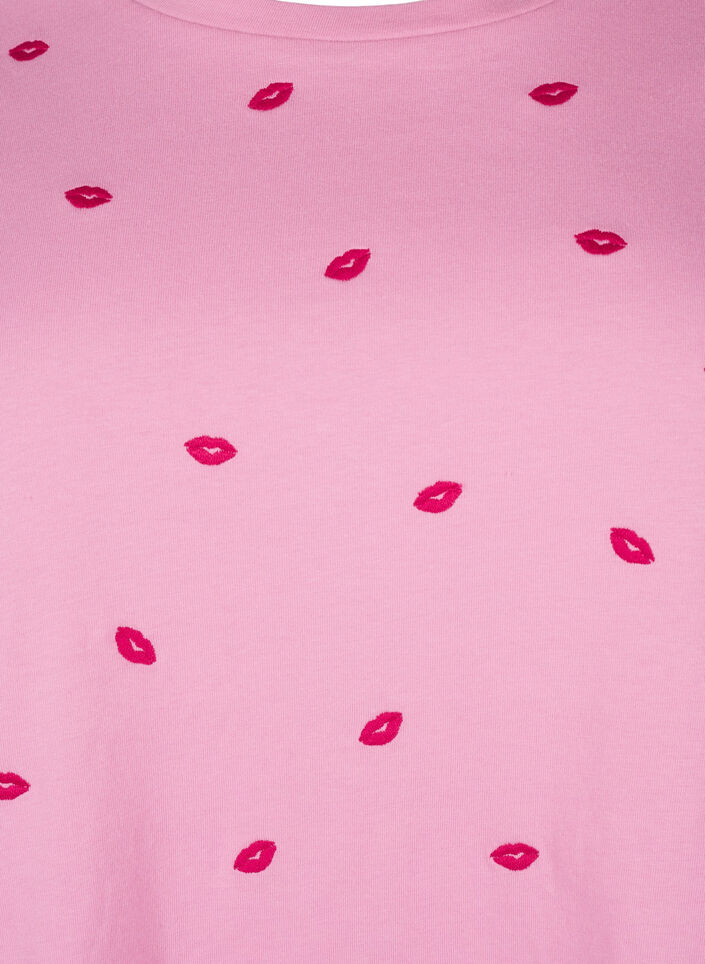 T-shirt i økologisk bomuld med broderede læber., Rose Bl. Lips Emb. , Packshot image number 2