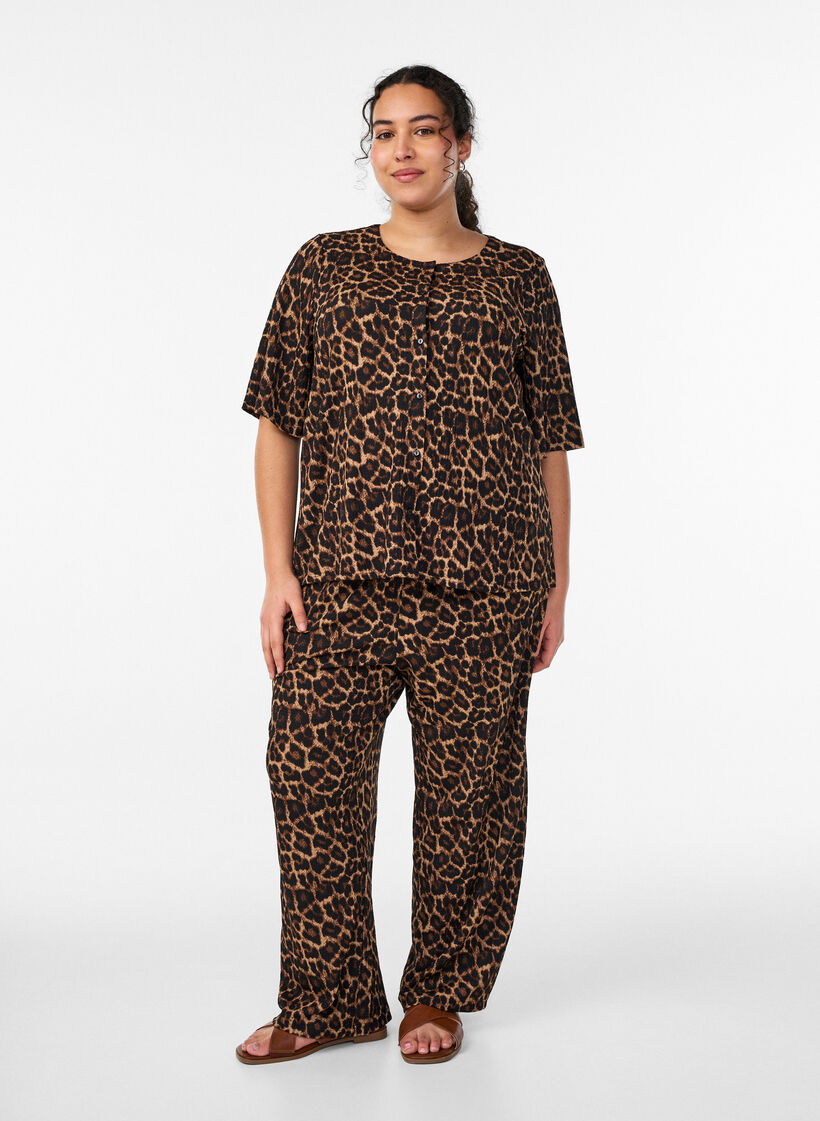 Bukser i let strukturkvalitet med brede ben, Sort, Model image number 0