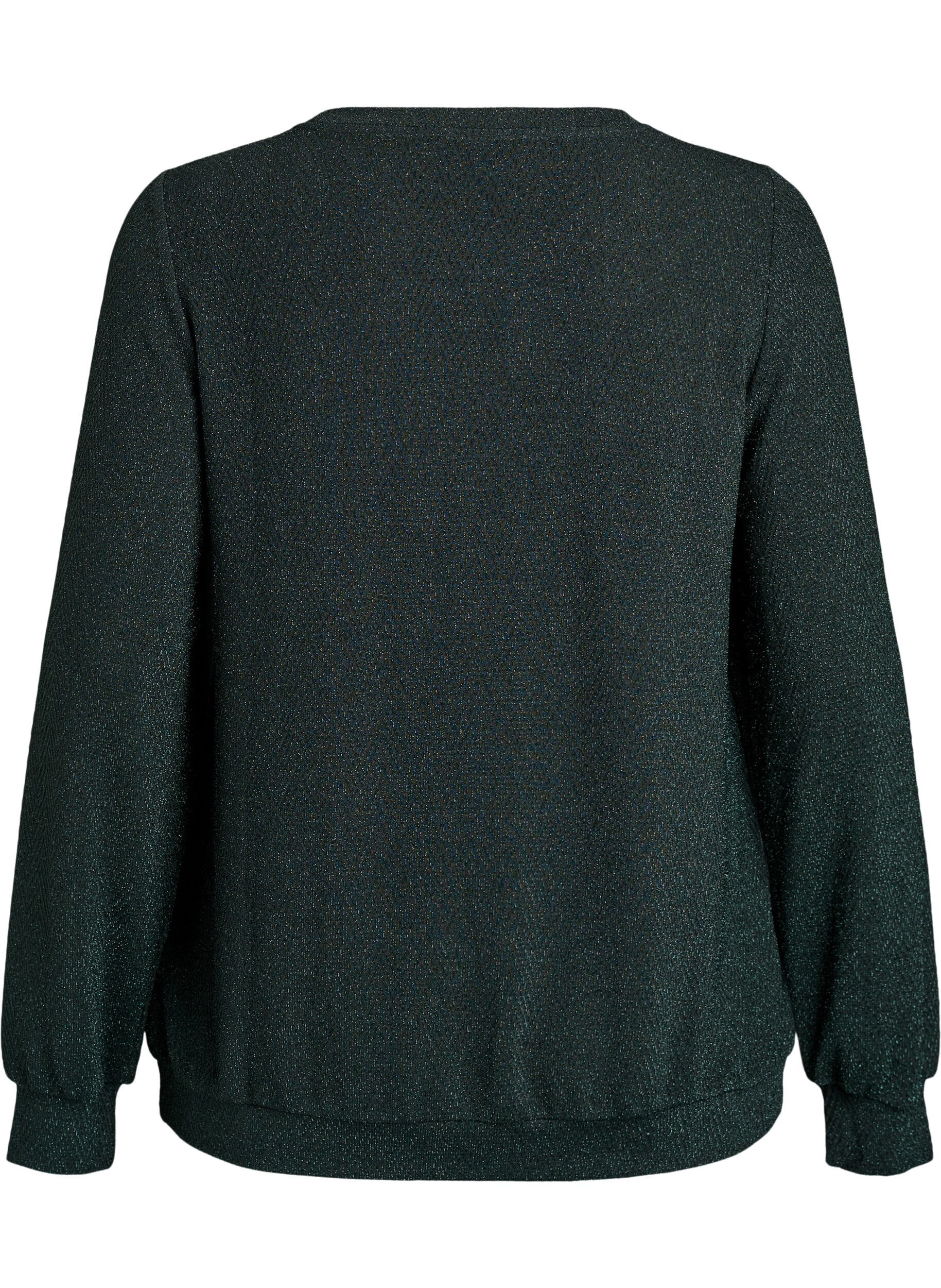 Zizzi Bluse med sildebensm&oslash;nster og glittertr&aring;d, Gr&oslash;n, Packshot image number 1