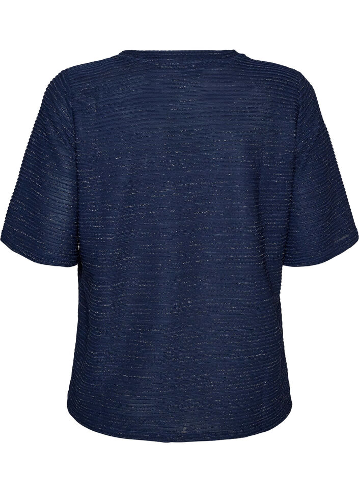 Bluse med struktur og glimmer, Bl&aring;, Packshot image number 1