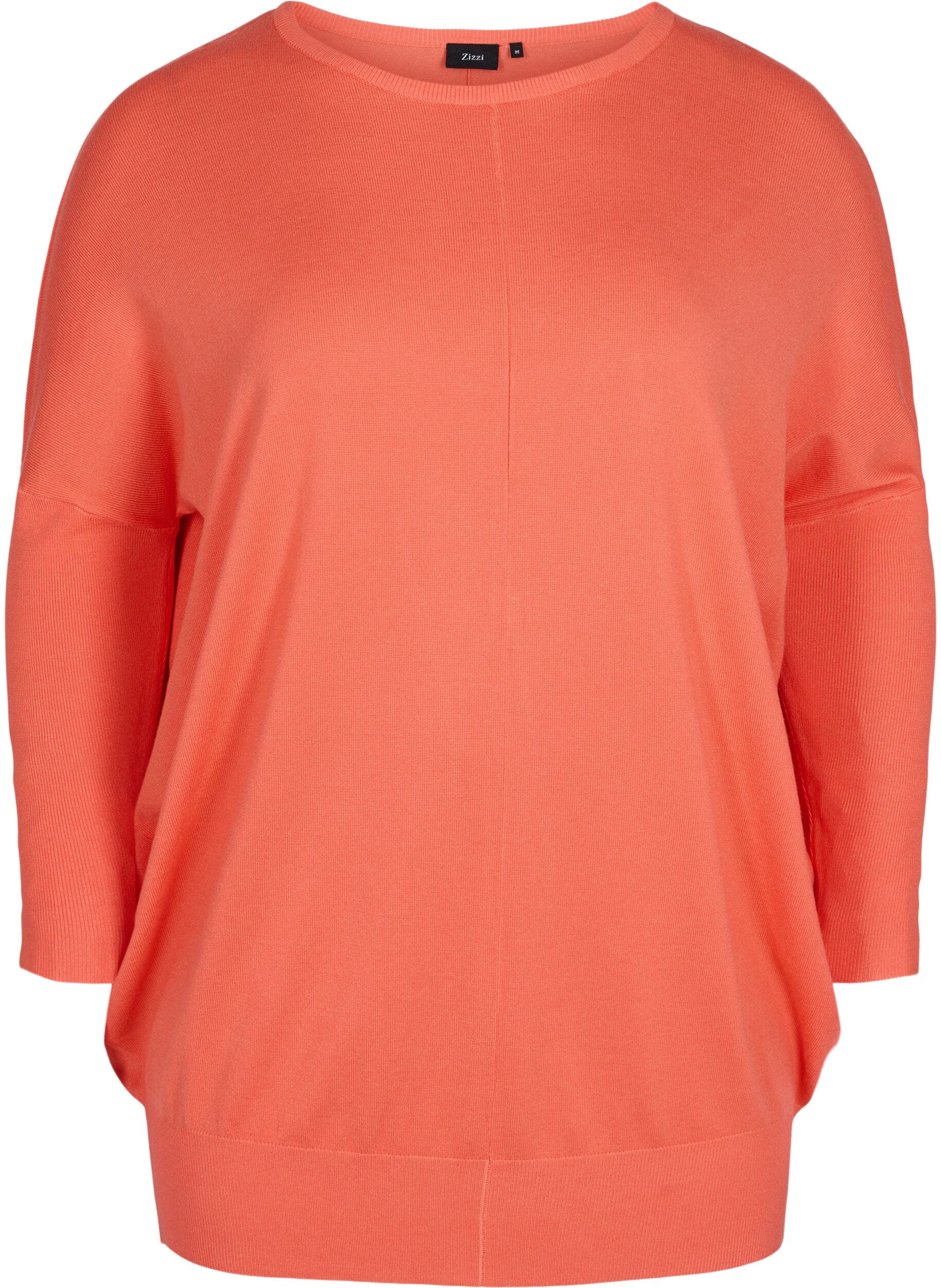 Zizzi Strikbluse med rund halsudsk&aelig;ring, Living Coral, Packshot image number 0