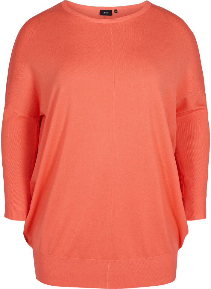 Strikbluse med rund halsudsk&aelig;ring, Living Coral, Packshot image number 0