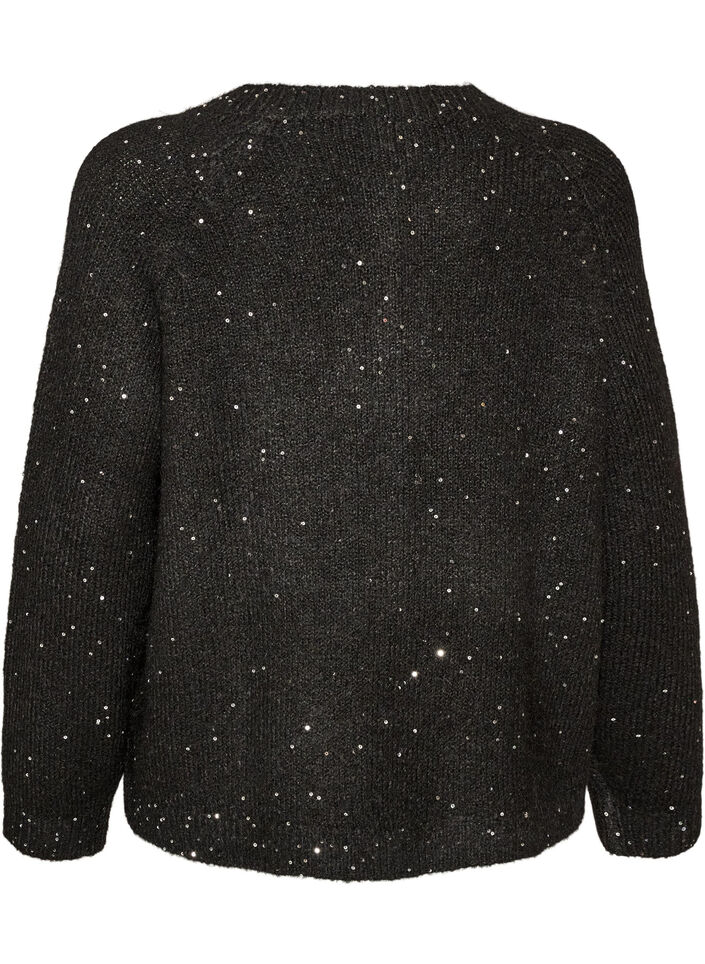 Cardigan med pailletter og knapper, Sort, Packshot image number 1