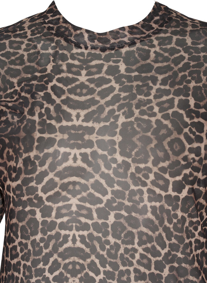 Mesh bluse med leopard mønster, Brun, Packshot image number 2