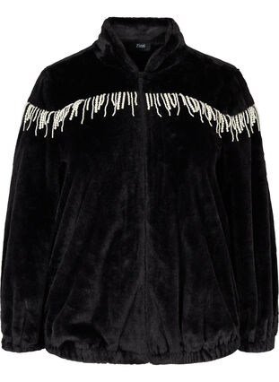 Kort jakke i imiteret pels med perler, Black, Packshot image number 0