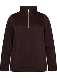 Sweatshirt med h&oslash;j krave og lynl&aring;s, Brun