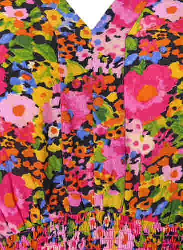 Viskosebluse med blomsterprint og smock, Neon Flower Print, Packshot image number 2