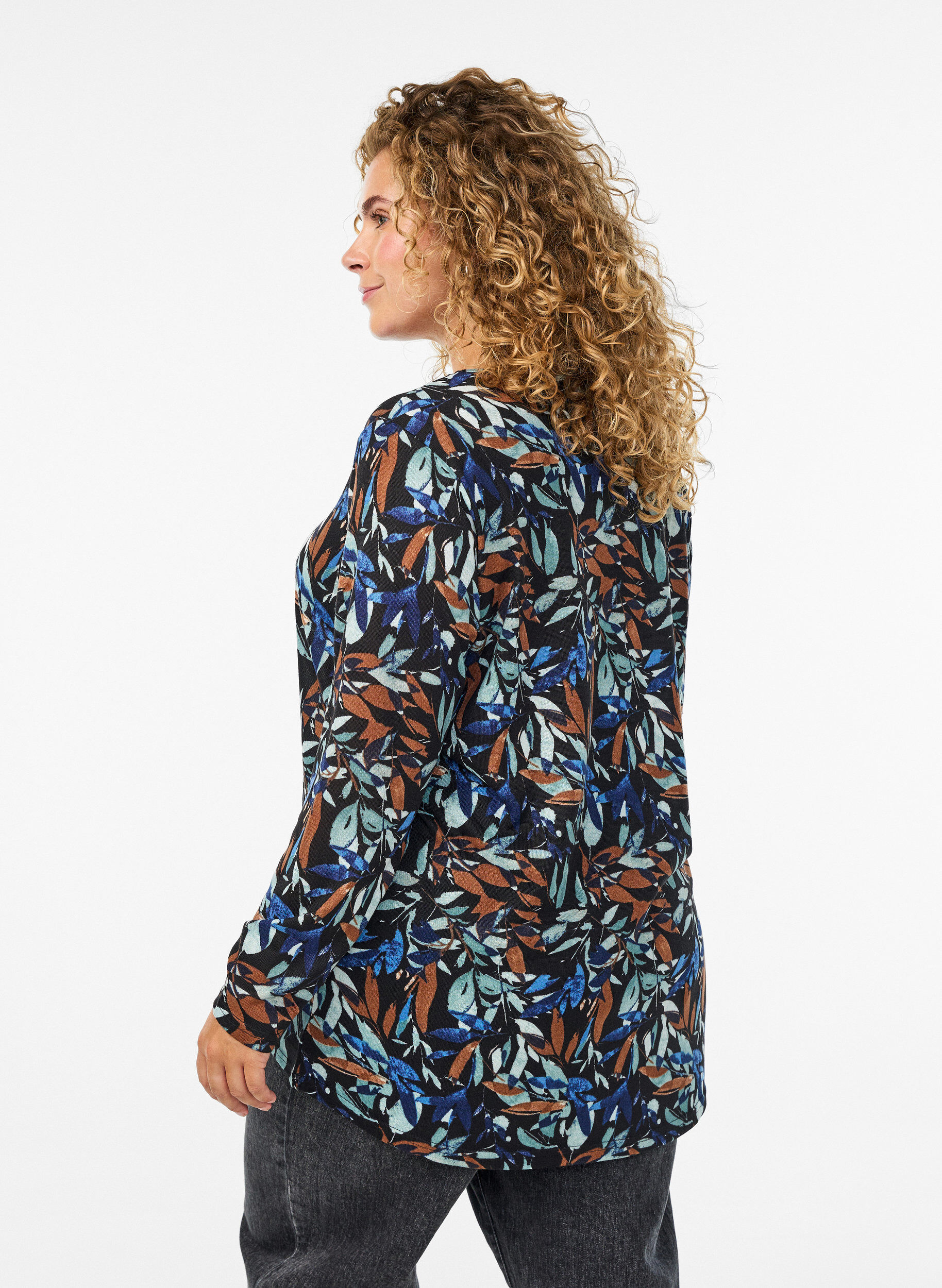 ZizziM&oslash;nstret bluse med lange &aelig;rmer, Bl&aring;, Model image number 2